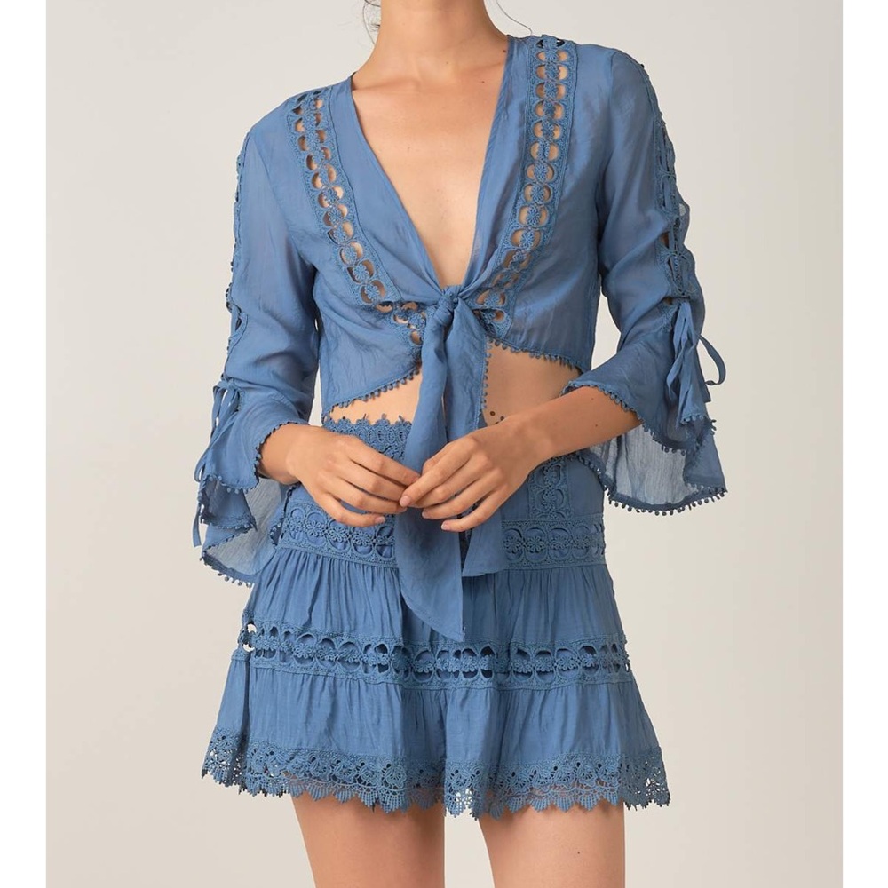 Women's Blue Lace Swim Cover-Up Set